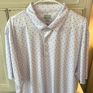 Greg Norman Collection White and Blue Polka Dot Polo Shirt